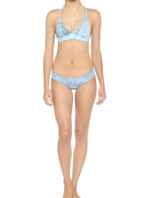 Valentin Reversible Banded Triangle Bikini Top - Moonstone Blue Snakeskin Print/wave Gray