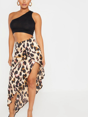 Petite Tan Leopard Print Satin Asymmetric Skirt
