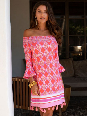 Coral Geo Off The Shoulder Dress