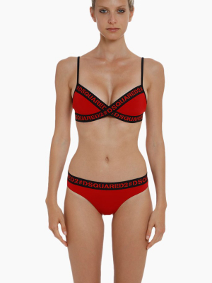 Crossed Front Banded Bikini Top - Red