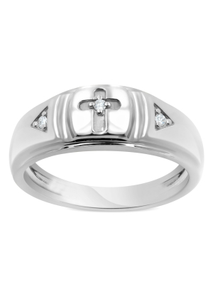 Pompeii3 Mens Diamond Cross Wedding Ring 10k White Gold