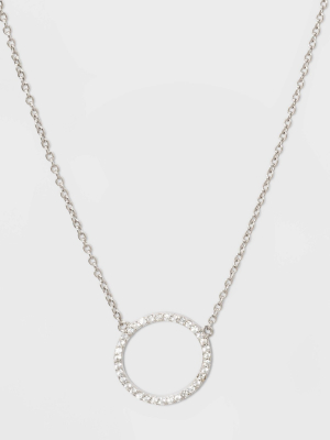 Sterling Silver Pave Cubic Zirconia Circle Necklace - A New Day™ Silver/clear