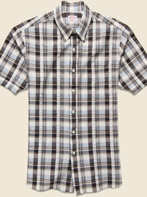 Plaid Seersucker Shirt - Brown/grey