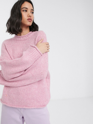 Only High Neck Knitted Sweater In Pink