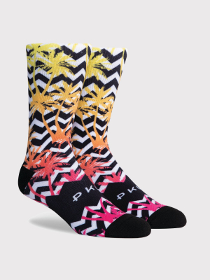 Pkwy By Dwyane Wade Men's Miami Nights Palms Crew Socks - White/gray/pink L