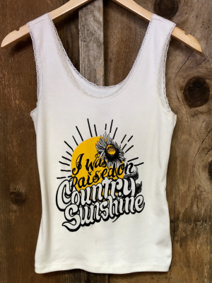 Raised On Country Sunshine Lace Tank Wht/blk