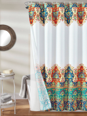 14pc Bohemian Meadow Shower Curtain With Peva Lining And Rings Set - Lush Décor