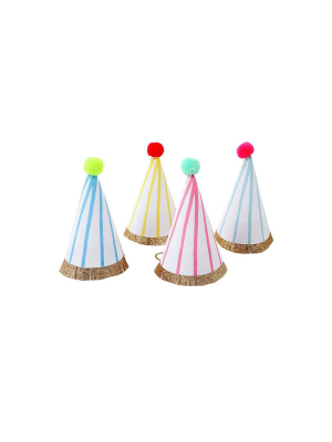 Stripe Pompom Mini Party Hats (x 8)