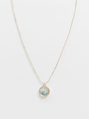 Asos Design Necklace With Semi-precious Amazonite Pendant In Gold Tone