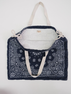 Quilted Bandana Tote Bag In Navy By Dae Off Studio