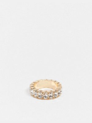 Asos Design Ring With Oval Crystal Stones In Gold Tone