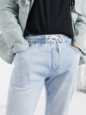 Bershka Denim Jogger In Light Blue