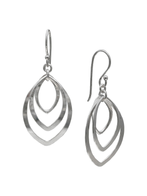 Women's Polished Triple Marquise Drop Earrings In Sterling Silver - Silver (37mm)