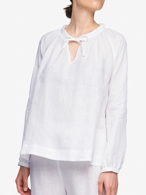 Gathered Neck Top White Linen