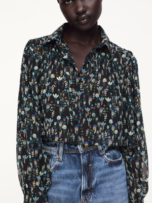 Cropped Print Blouse