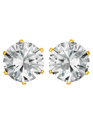 Women's Prong Set Cubic Zirconia Stud Gold Plated Stainless Steel Earrings (8mm) - Gold/clear