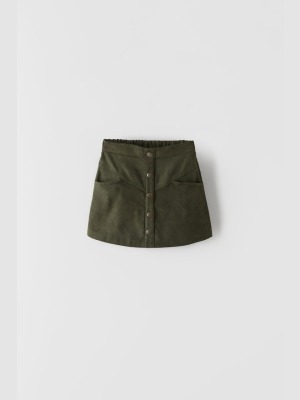 Faux Suede Snap Skirt