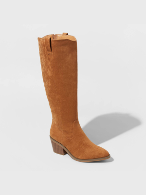 Women's Barb Microsuede Tall Western Boots - Universal Thread™ Cognac