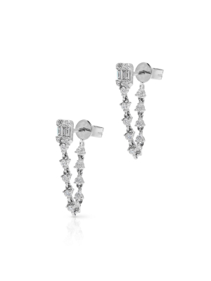 14kt White Gold Baguette Diamond Amie Earrings