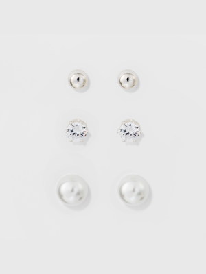 Stud Earring Set 3ct - A New Day™ Silver/white