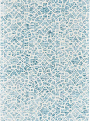 Rhett Geometric Mosaic Rug - Ocean Teal Blue & Ivory - Available In 3 Sizes