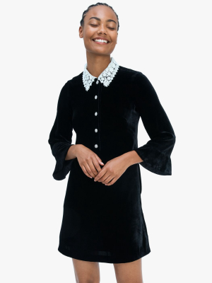 Jewel-button Velvet Shirtdress