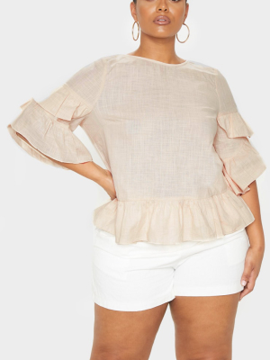 Plus Nude Woven Frill Sleeve Blouse