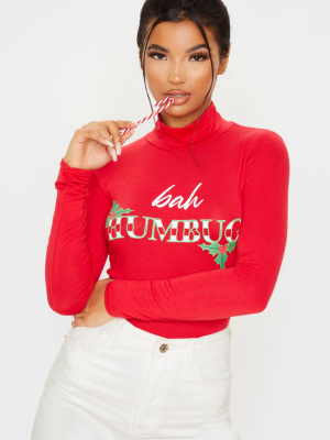 Red Bah Humbug High Neck Bodysuit