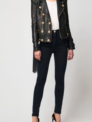 Structured Button-front Leather Jacket