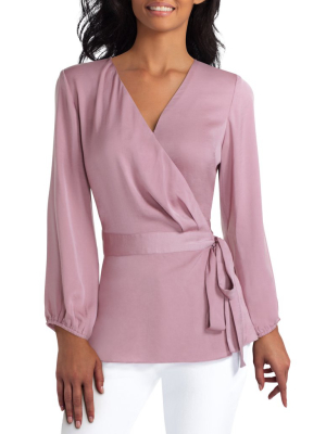 Gigi Parker 3 Quarter Sleeves Wrap Blouse