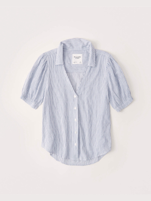 Crinkle Cotton-blend Button-up Shirt
