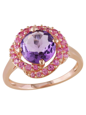1.5 Ct. T.w. Round Amethyst And .14 Ct. T.w. Simulated Pink Sapphire Ring In Pink Sterling Silver
