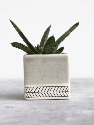 Herringbone Square Planter In Seafoam