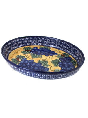 Blue Rose Polish Pottery Grapes Large Oval Baker