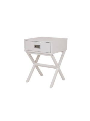 Wooden Xleg End Table With Drawer White - Glitzhome