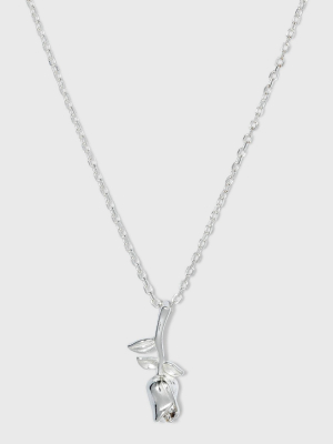 Sterling Silver Rose Necklace - Silver