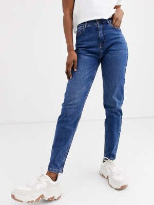 Pieces High Waist Mom Jean In Blue