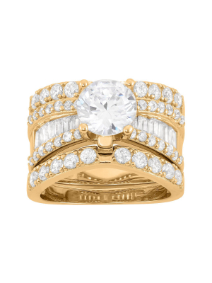 3.91 Ct. T.w. 8mm Round-cut Cubic Zirconia With Baguette Side Stones 3-piece Ring Set In 14k Gold Over Silver - (5)