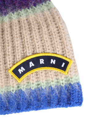 Marni Logo Patch Colour Block Beanie