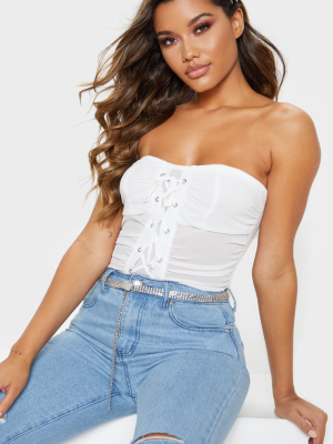 White Chiffon Lace Up Bandeau Bodysuit