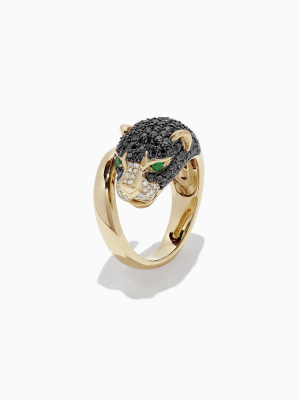 Effy Signature 14k Yellow Gold Diamond And Emerald Panther Ring, 1.8 Tcw