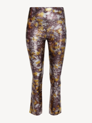 Purple, Gold And Silver Metallic Crop Flare Legging