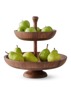 Walnut Tiered Fruit Bowl