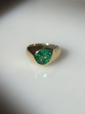 Pear Emerald Signet Ring