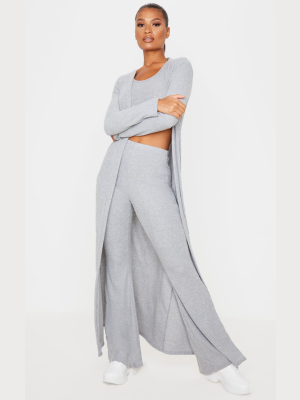 Grey Brushed Rib Maxi Cardigan