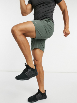 Asos 4505 Icon Workout Shorts With Quick Dry In Khaki