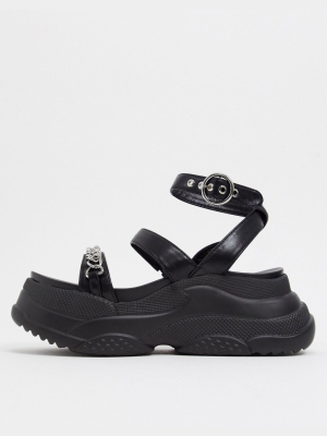 Lamoda Sporty Chunky Sandals With Chain In Black