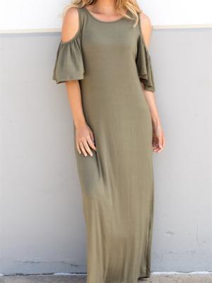 Cold Shoulder Maxi - Olive