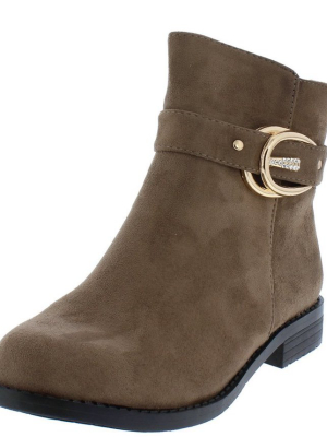 Kaylee078 Khaki Suede Rhinestone Buckle Ankle Boot