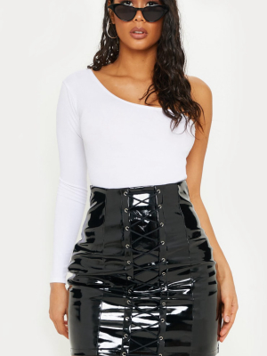 Black Vinyl Lace Up Mini Skirt